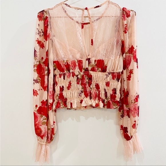 Free People red and pink lace top - Picture 10 of 15